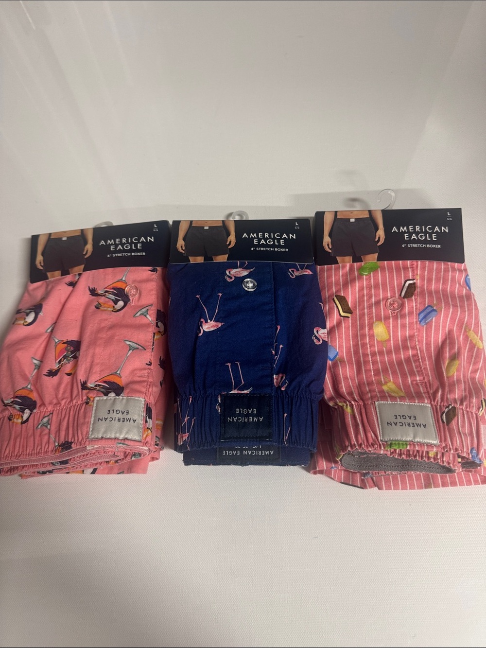 American Eagle Boxers Mens Large 3 Pack Pink Flamingo Toucan
